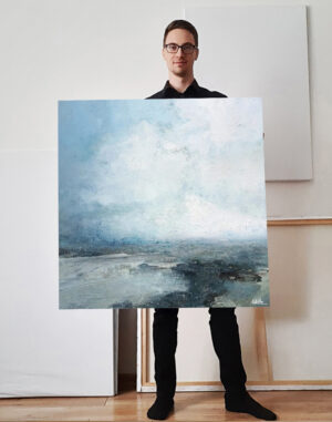 “Wytrawny Niebieski Pejzaż” – Ręcznie Malowane Obrazy do Salonu Autorskie Obrazy Malowane do Salonu